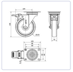 Spuitgegoten Rubber RVS zwenkwiel geremd met topplaat - 125mm - 120kg RVS rollen