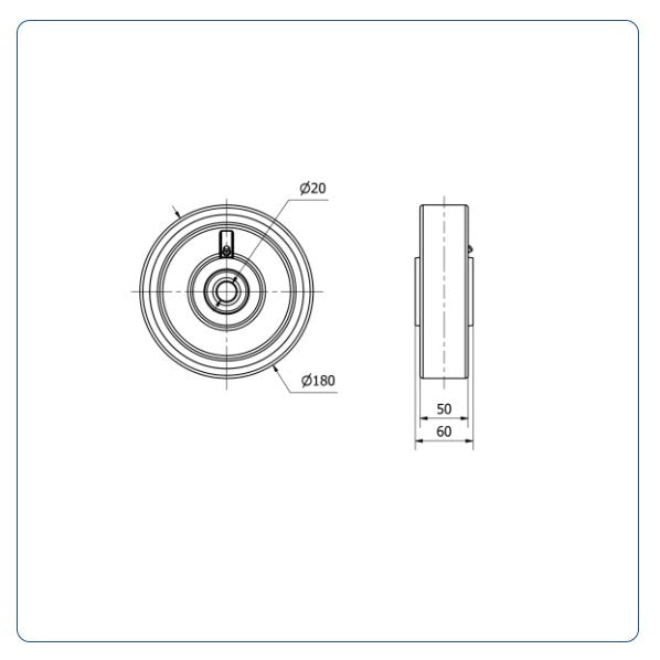 PU Aluminium Wiel 125 mm - Asgatdiameter 20mm - Draagvermogen 400kg - Kogellager
