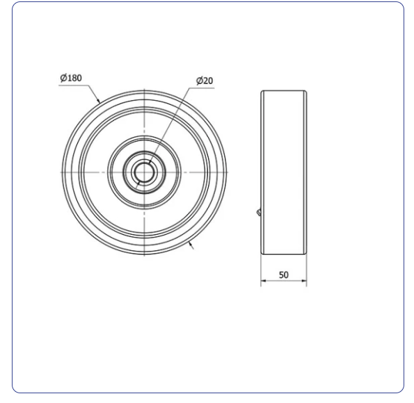 PU Wiel 180 mm - Asgatdiameter 20mm - Draagvermogen 900kg - Kogellager