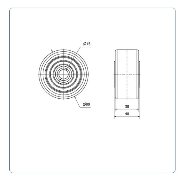 PU Aluminium Wiel 80 mm - Asgatdiameter 15mm - Draagvermogen 250kg - Kogellager