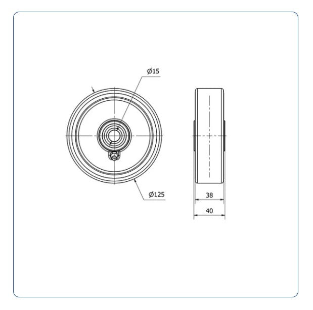 PU Aluminium Wiel 125 mm - Asgatdiameter 15mm - Draagvermogen 250kg - Kogellager