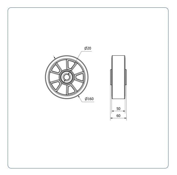 PU Aluminium Wiel 160 mm - Asgatdiameter 20mm - Draagvermogen 600kg - Kogellager