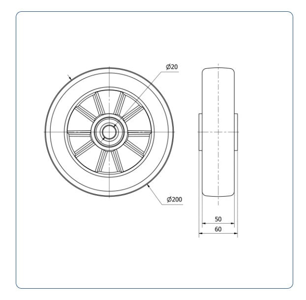 Premium  PU Aluminium Wiel 200 mm - Asgatdiameter 20mm - Draagvermogen 700kg - Kogellager