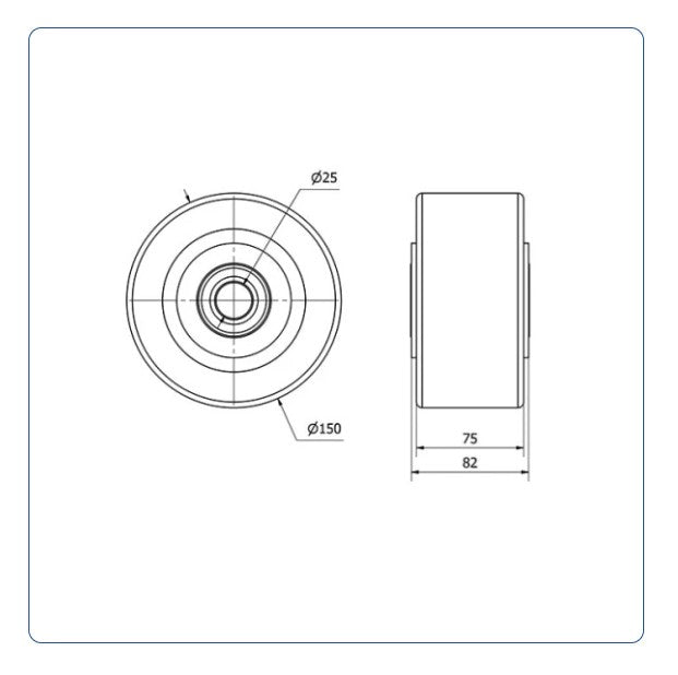 PU Wiel 150 mm - Asgatdiameter 25mm - Draagvermogen 1200kg - Kogellager