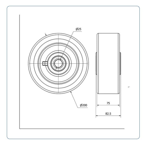 PU Wiel 200 mm - Asgatdiameter 25mm - Draagvermogen 1400kg - Kogellager