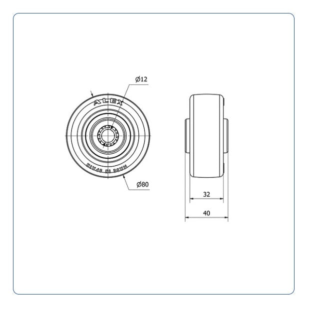 PU Wiel 80 mm - Asgatdiameter 12mm - Draagvermogen 120kg