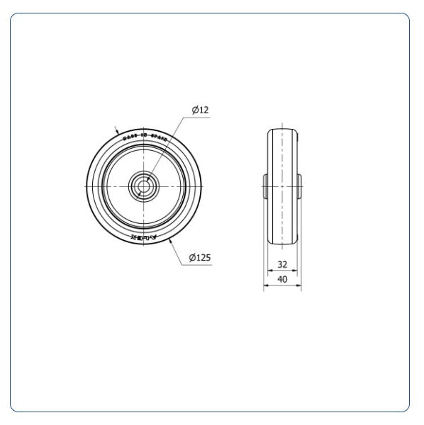 PU Wiel 125 mm - Asgatdiameter 12mm - Draagvermogen 175kg