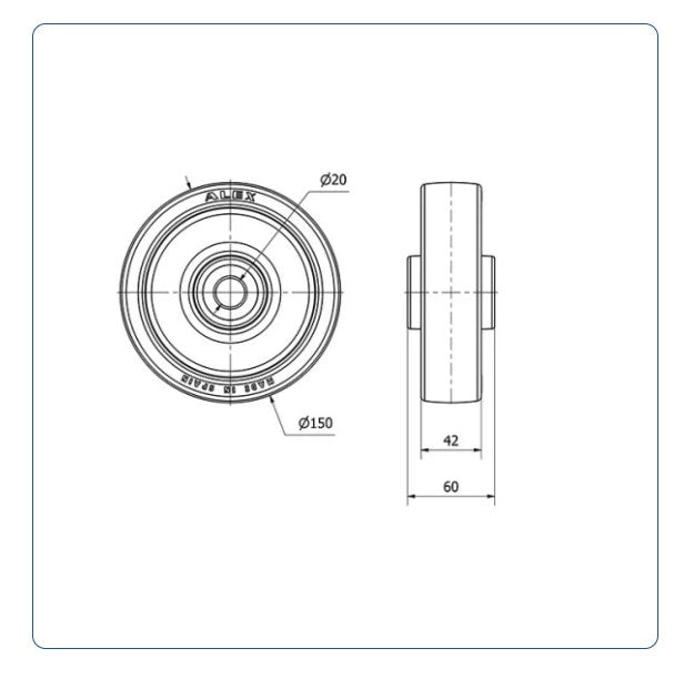 PU Wiel 150 mm - Asgatdiameter 20mm - Draagvermogen 250kg