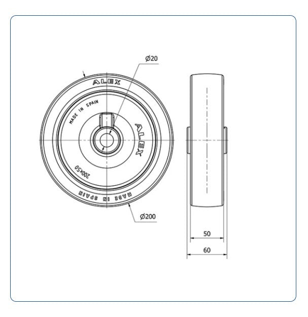 PU Wiel 200 mm - Asgatdiameter 20mm - Draagvermogen 300kg