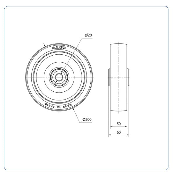 PU Wiel 200 mm - Asgatdiameter 20mm - Draagvermogen 300kg