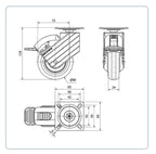 PU zwenkwiel geremd met topplaat - 80mm - 40kg
