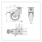 PU zwenkwiel geremd met topplaat - 100mm - 40kg