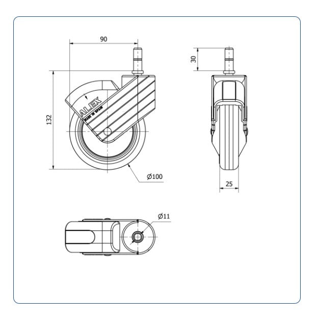 PU zwenkwiel met Klikpen 11x30- 100mm - 40kg