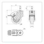 PU zwenkwiel geremd met Klikpen 11x30- 80mm - 40kg