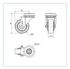 Rubber zwenkwiel met Doorgaand gat- 60mm - 40kg