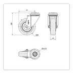 Rubber zwenkwiel met Doorgaand gat- 80mm - 60kg