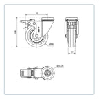 Rubber zwenkwiel geremd met Doorgaand gat- 80mm - 60kg