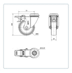 PP zwenkwiel geremd met Doorgaand gat- 80mm - 70kg