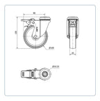 PP zwenkwiel geremd met Doorgaand gat- 100mm - 80kg
