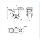 PU zwenkwiel geremd met Doorgaand gat- 60mm - 50kg