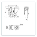 PU zwenkwiel geremd met Doorgaand gat- 80mm - 70kg