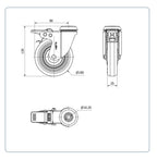 PU zwenkwiel geremd met Doorgaand gat- 100mm - 80kg