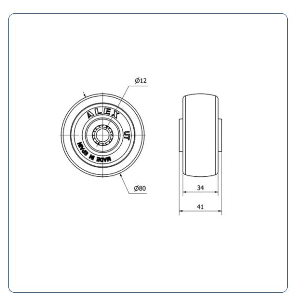 Nylon Wiel 80 mm - Asgatdiameter 12mm - Draagvermogen 200kg - Roller