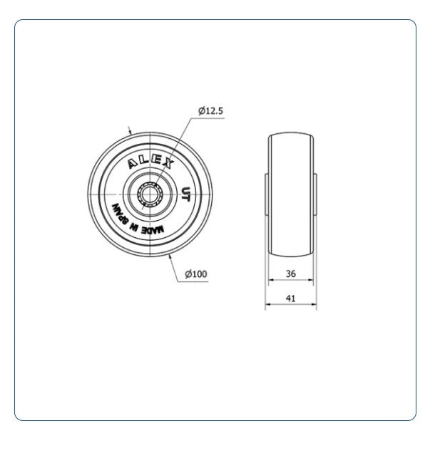 Nylon Wiel 100 mm - Asgatdiameter 12mm - Draagvermogen 220kg - Roller