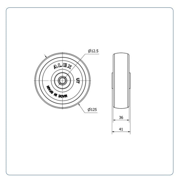 Nylon Wiel 125 mm - Asgatdiameter 12mm - Draagvermogen 250kg - Roller