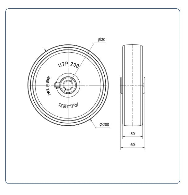 Nylon Wiel 200 mm - Asgatdiameter 20mm - Draagvermogen 500kg