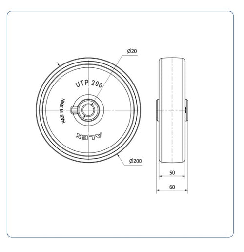 Nylon Wiel 200 mm - Asgatdiameter 20mm - Draagvermogen 500kg
