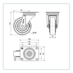 Grijs Rubber zwenkwiel met topplaat  - 100mm - 110kg