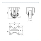 Grijs Rubber bokwiel  - 80mm - 80kg