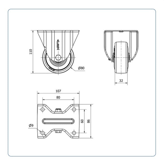 Grijs Rubber bokwiel  - 80mm - 80kg