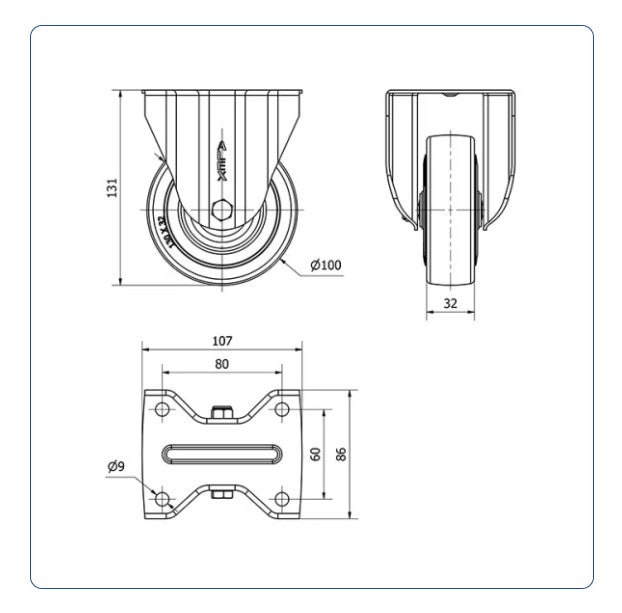 Grijs Rubber bokwiel  - 100mm - 110kg