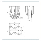 Grijs Rubber bokwiel  - 100mm - 110kg