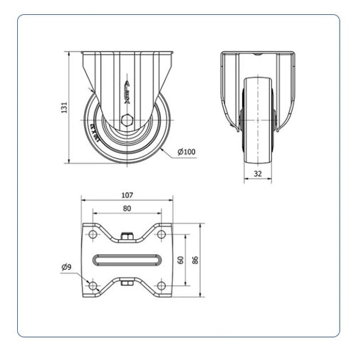 Grijs Rubber bokwiel  - 100mm - 110kg