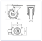 TPR Rubber Premium zwenkwiel  met topplaat - 100mm - 100kg
