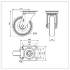 TPR Rubber Premium zwenkwiel  met topplaat - 160mm - 160kg