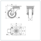 Nylon RVS zwenkwiel met topplaat - 60mm - 60kg