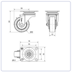 Polyurethaan RVS zwenkwiel met topplaat - 60mm - 70kg