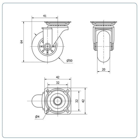 Transparant Meubel zwenkwiel met topplaat  - 50mm - 40kg