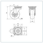 Transparant Meubel zwenkwiel met topplaat  - 50mm - 40kg