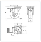 Transparant Meubel zwenkwiel geremd met topplaat  - 50mm - 40kg