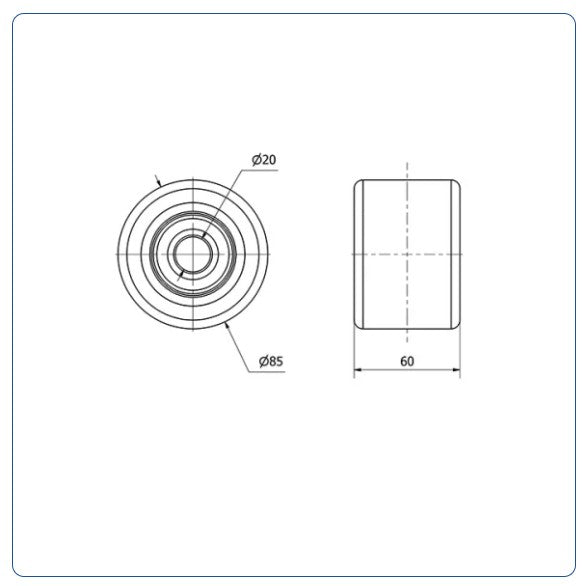 PU palletrol 85x60 - Asgatdiameter 20mm - Draagvermogen 600kg