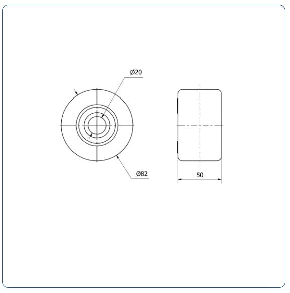 Nylon palletrol 82x50 - Asgatdiameter 20mm - Draagvermogen 600kg