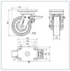 PU zwaarlast zwenkwiel geremd met topplaat - 150mm - 800kg Kogellager