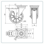 PU aluminium  zwenkwiel geremd  met topplaat versterkt  - 160mm - 600kg Kogellager