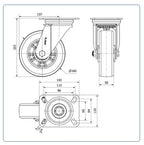 Premium PU aluminium  zwenkwiel met topplaat versterkt  - 160mm - 550kg Kogellager