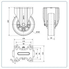 Premium PU aluminium  bokwiel versterkt  - 160mm - 550kg Kogellager